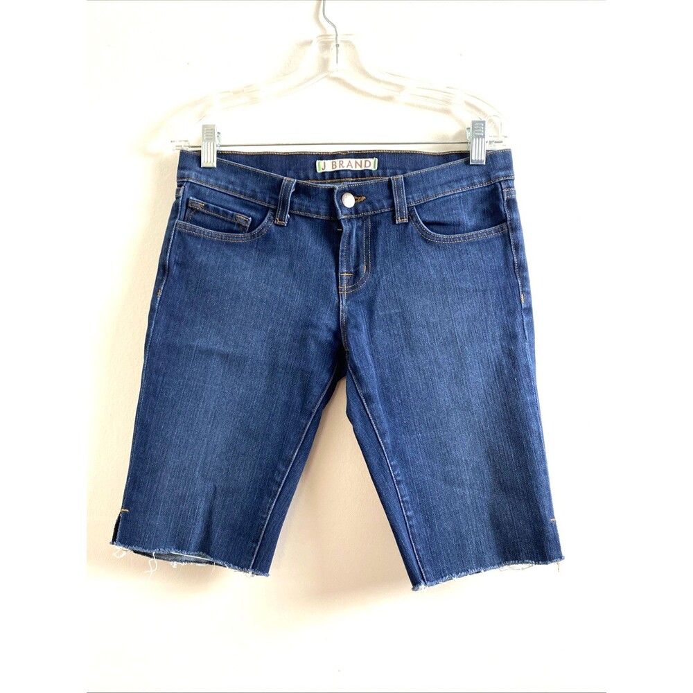 J BRAND Denim Blue Shorts Women 26 Bermuda Cut Off Slit Low Rise Dark Wash USA